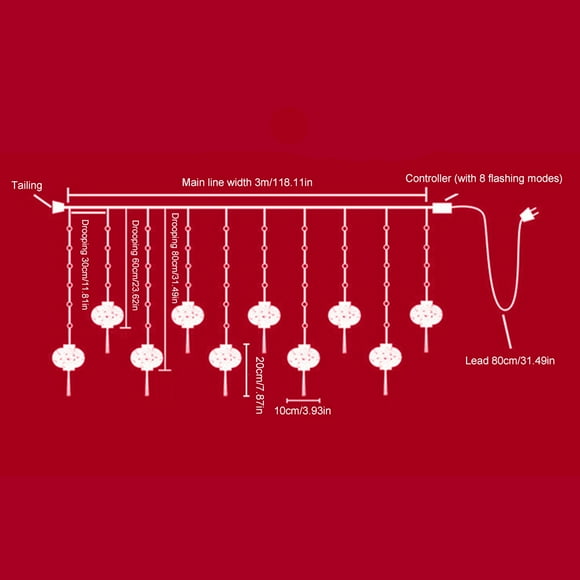 Red Lantern Curtain String Lights 2022 New Year Red Lantern Curtain String Lights LED Spring Festival Fairy Light Street Festoon Light For Holidays Home Decor