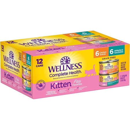 Wellness Complete Health Grain-Free Wet Canned Kitten Food, Made in USA with Real Meat, All Breeds, Smooth Pate (Kitten, Whitefish & Chicken Bundle, 3-Ounce Can, Pack of 12)