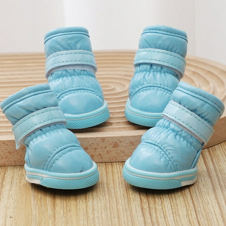 

Innerwin Cats Boots Animal Dog Shoes Pet Supplies Non-Slip Soles Paw Protector Warm Winter Snow Solid Color Fashion One Fixed Strap Running Sky Blue No 1