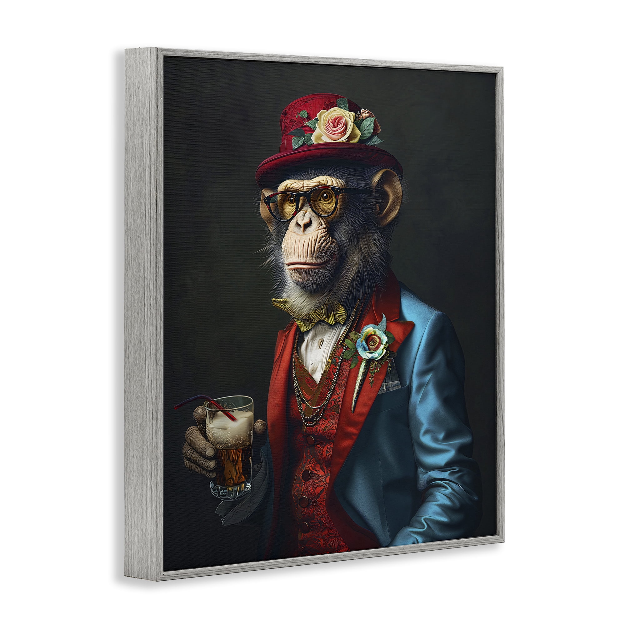 Stupell Industries Monkey with Fancy Outfit Animals & Insects Painting Gray Framed Art Print Wall Art, 11 x 14
