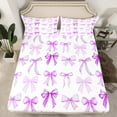 thumbnail image 2 of Feelyou Dreamy Purple Bow Twin Sheet Sets for Girls, Cartoon Bowknot Twin Fitted Sheet, Cute Princess Cartoon Flat Sheet, Luxury Bedroom Decor, 3 Pieces, 2 of 7