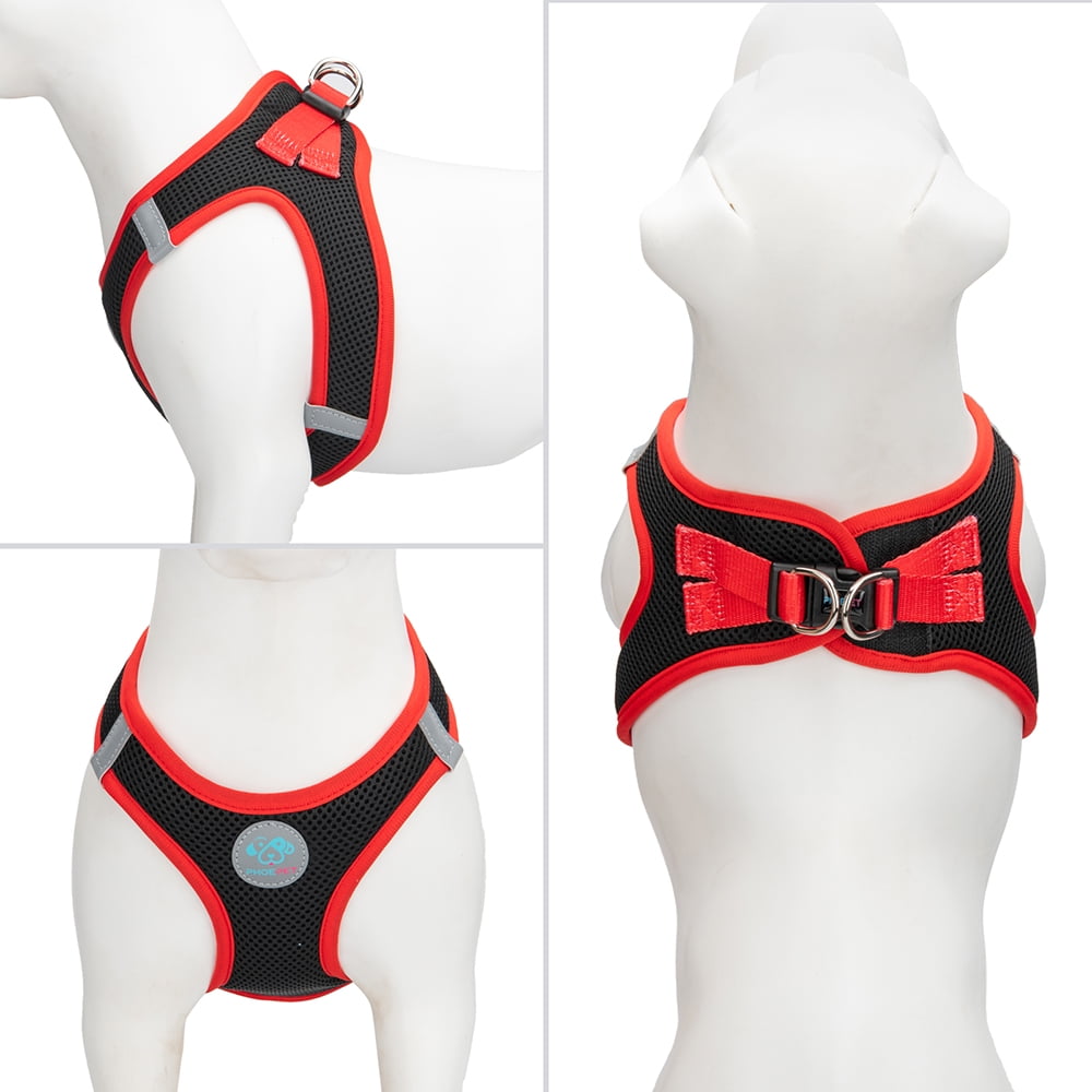 PHOEPET Step-in Dog Harness,Reflective Adjustable Dog Vest Harness, Soft Pet Walking Jacket with 2 Metal Leash Hooks for Dog and Cat