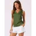 thumbnail image 3 of DARING DIVA Women's Silky Satin Mesh V Neck Sleeveless Blouses Tank Shirt S Green, 3 of 6