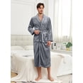 thumbnail image 2 of Men's Long Thick Velvet Bathrobe With Simple Dark Collar, Coral Fleece, Autumn And Winter, 2 of 5