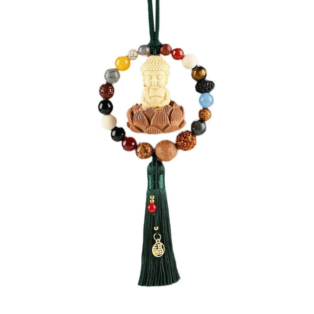 Estatua de Buda con cuentas para coche, colgante de Buda chino, adorno para retrovisor Verde