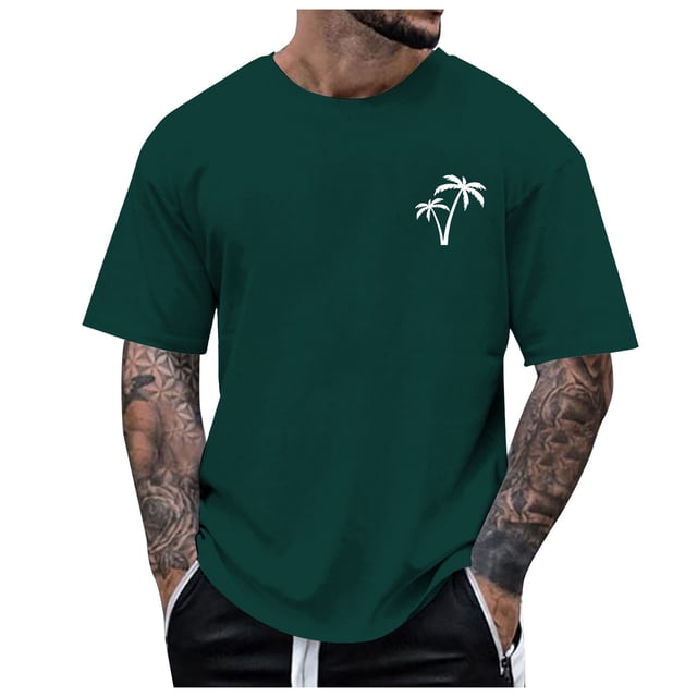 TSADFHJI T-Shirts Graphiques pour Hommes Musique Automne Printemps et Été Imprimé Manches Courtes Col Rond T-Shirt Floral Tendance Mode TTG Vert Armée