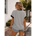 thumbnail image 4 of DOKOTOO Women's Striped T Shirts Ribbed Knit Crewneck Short Sleeve Tops Loose Basic Tee Casual Batwing Blouses, 4 of 10
