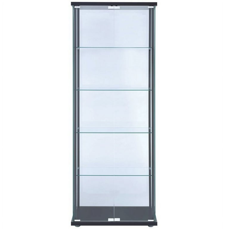 Bowery Hill 5 Shelf Contemporary Glass Curio Cabinet with Black Ladder Frame