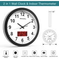 thumbnail image 2 of Wall Clock, Digital Clock, 12" Metal Frame Quartz LED Analog Wall Clock, Light Sensor Auto 1.4'' LED Time or Temperature Display, Battery Powered, Adjustable Brightness, Silent Quiet Sweep Second Han, 2 of 7