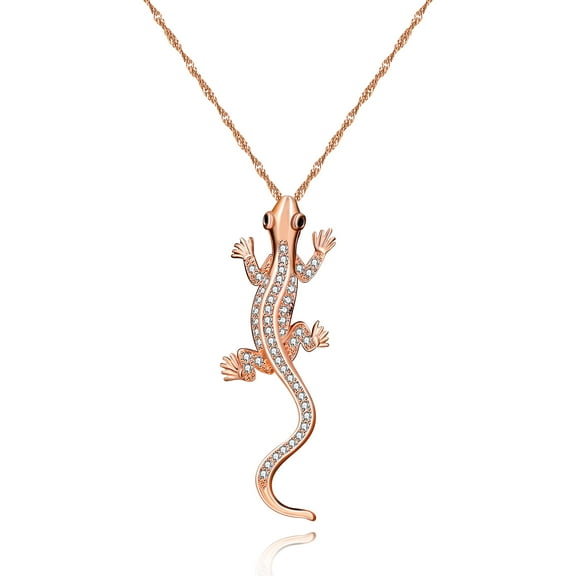 Uloveido Rose Gold Plated Cubic Zirconia Pave Gecko Lizard Animal Pendant Lucky Amulet Necklace for Men or Women N1012
