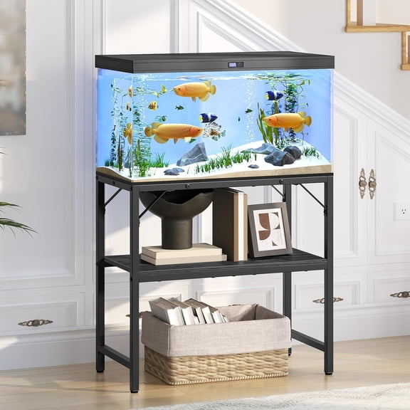 30 Gallon Fish Tank Stand, Aquarium Stand with 2-Tier Storage Shelves, Heavy Duty Breeder Turtle Terrarium Stand Rack for Home Office, 30.0" L x 11.8" W x 24.4" H, Black