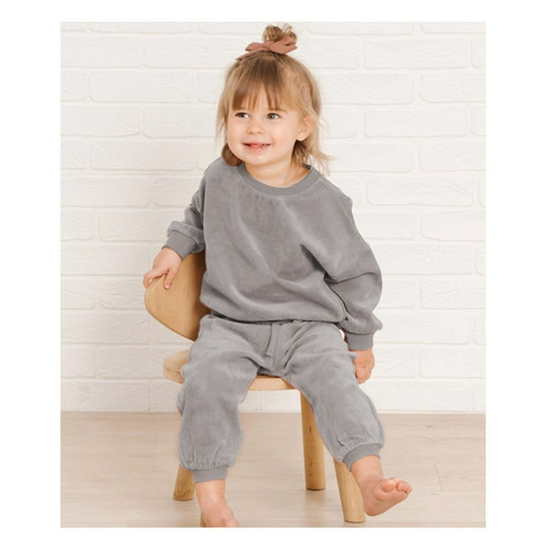 LUOGENLI Girl Summer Outfits Size 14 16 Plus Children s Cotton Suit the New Baby Round Men and Women Long Sleeve Two Piece Pants to Winter Girls