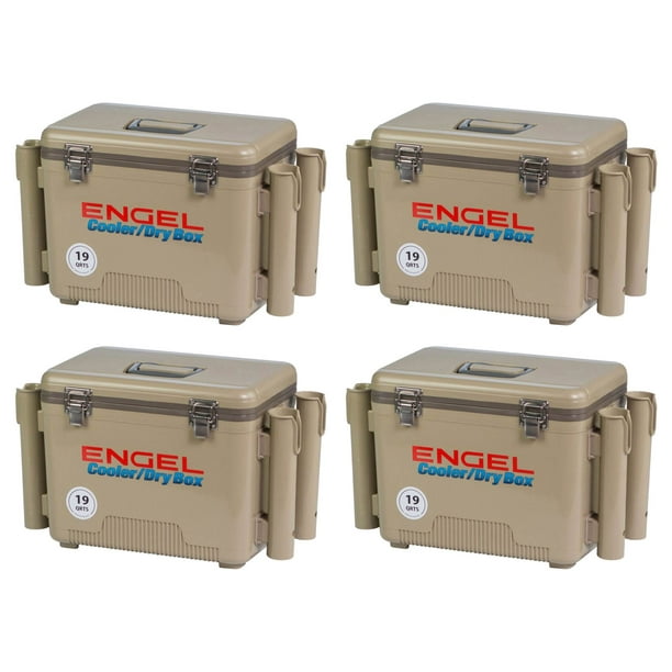 Engel 19-Quart Fishing Rod Holder Cooler and Container, Tan (4 Pack) 