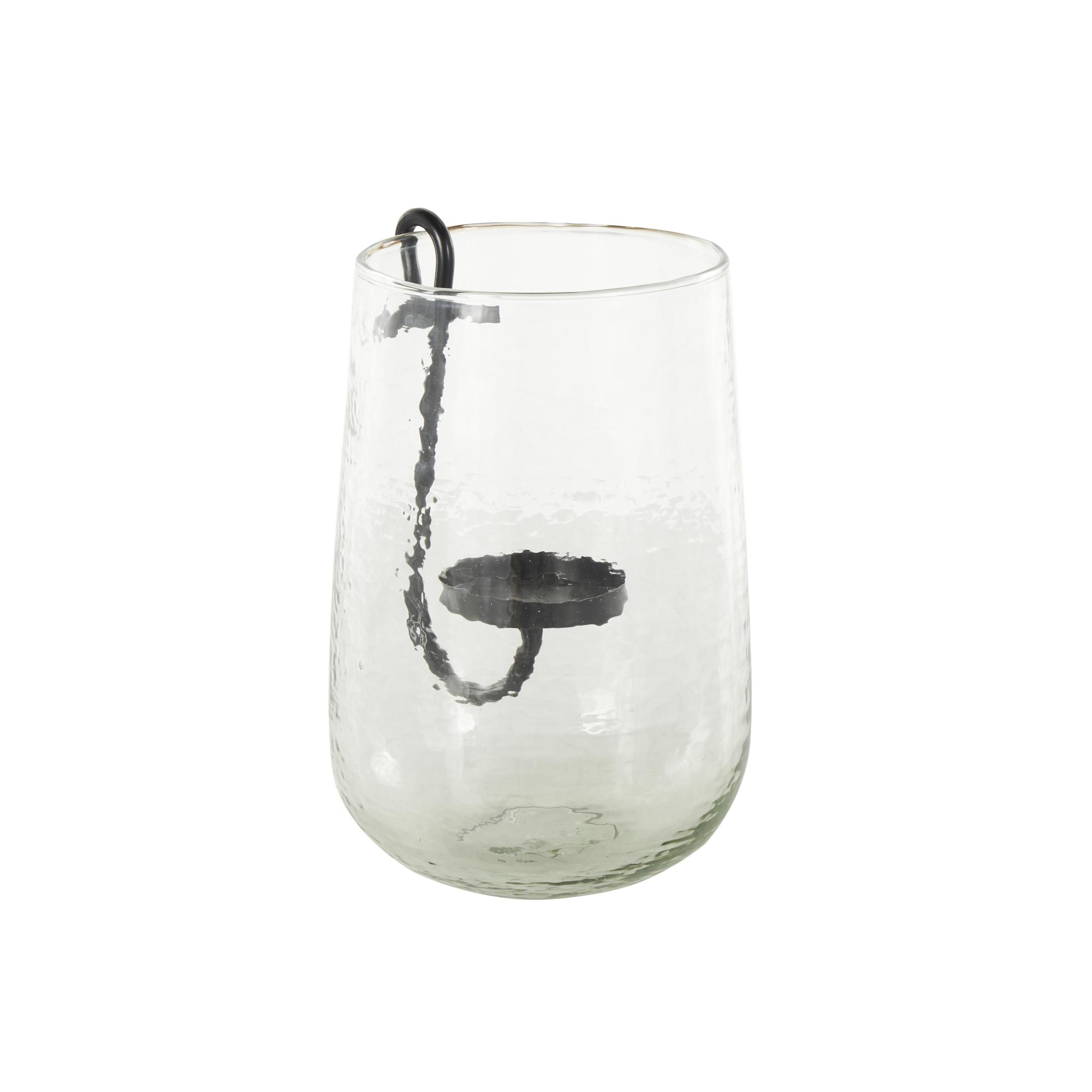 DecMode Glass Candle Holder with Black Metal Accents