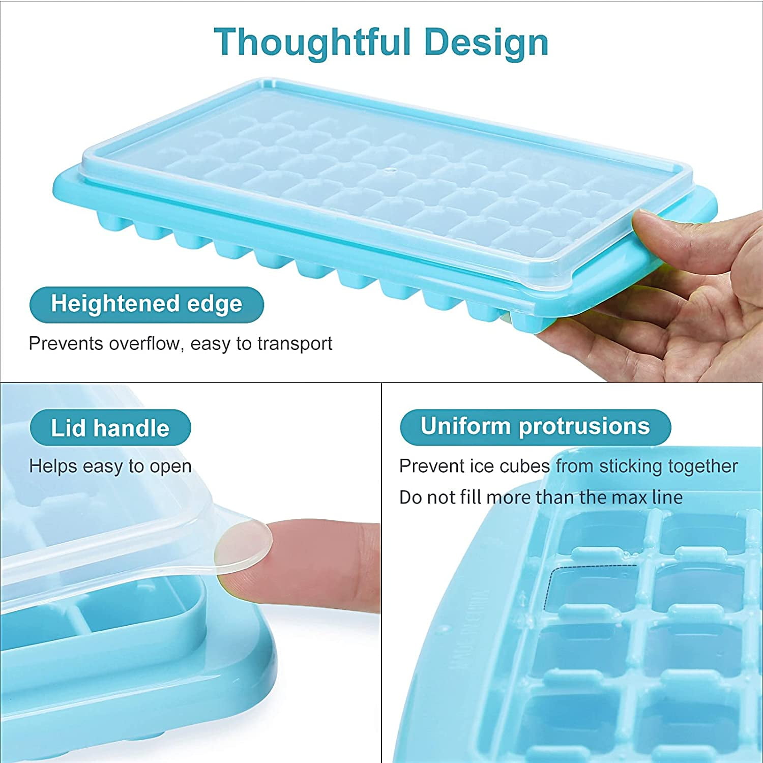ipawbe Ice cube Tray with Lid, 2*32 Stackable Ice Trays for Freezer