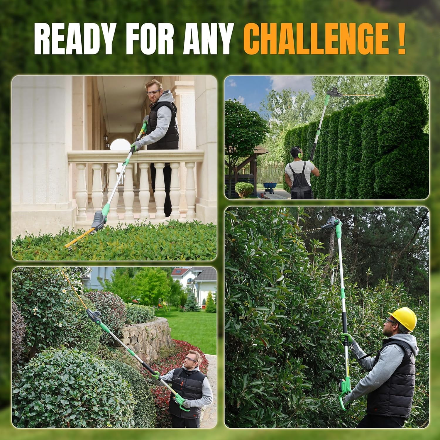 WORKPROX 20V Cordless Pole Hedge Trimmer, 9.2 ft Reach, 11-Angle Adjustable Head with Extension Pole, 2.0Ah Battery Included