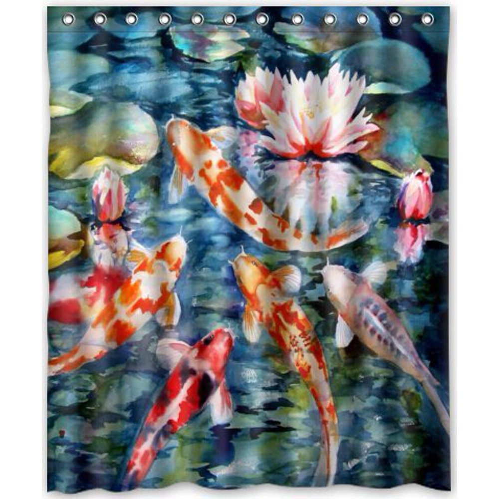 HelloDecor Japanese Koi Fish Shower Curtain Polyester Fabric Bathroom