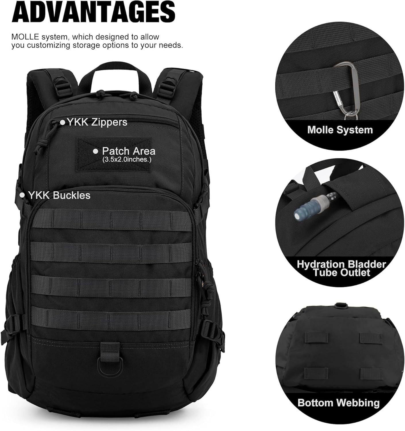 25L Tactical Backpack for Men, Molle Daypack Bug Out Bag for Hiking, Camping, and Commuting, Water-Resistant Military Style Rucksack