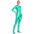 thumbnail image 2 of YONGHS Women's Shiny Holographic Unitard Zentai Jumpsuit Mock Neck Zipper Front Bodysuits Catsuits Green XL, 2 of 7