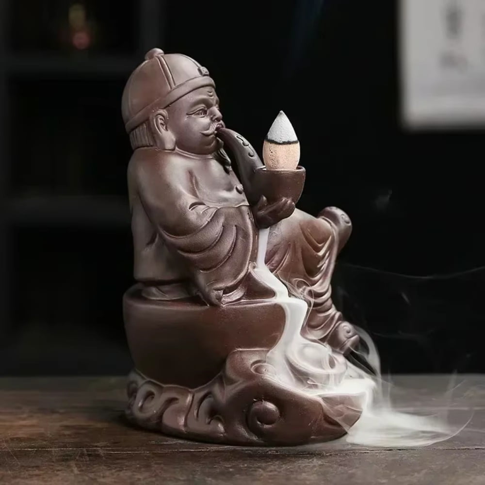 1pc Purple Clay Handicrafts Relaxation Old Man Backflow Incense Burner Incense Holder Censer Home Ornament (Without Incense)