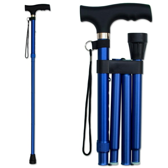 Bastón plegable RMS - Bastón de aluminio plegable, ajustable y ligero con mango ergonómico - Ayuda ideal para la vida diaria con movilidad reducida (azul)