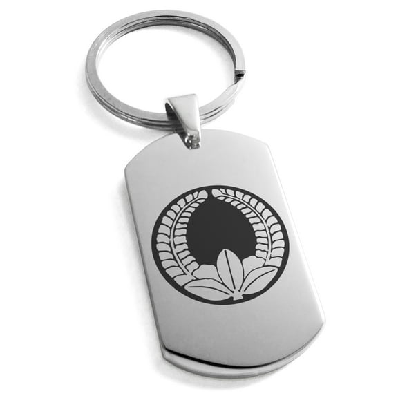 Stainless Steel Ando Samurai Crest Engraved Dog Tag Keychain Keyring