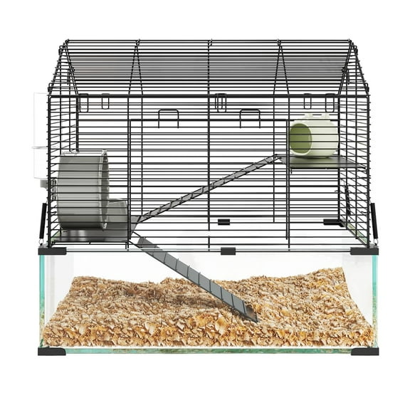 Huisuilinss Large Hamster Cage,3-Tier Hamster Habitat,Portable Hamster House With 7" Deep Glass Bottom,Hamster Tank Rat Cage,Small Animal Cage With Running Wheel,Water Bottle,Food Bowl,Ramps