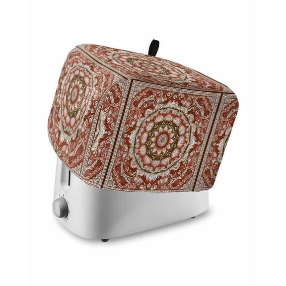 Fsddascl Red Beige Boho Toaster Cover 2 Slice, Small Kitchen Appliance Covers, Abstract Art Floral Ethnic Tribal Toaster Oven Cover with Loop, Bread Machine Cover Polyester Dust Cover Protection