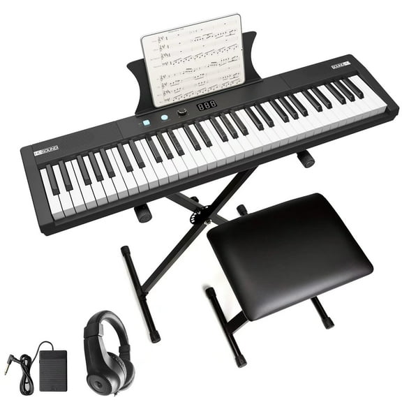 61 Key Keyboard Piano, Semi-weighted Electric Keyboard Piano for Beginners, Portable Keyboard with Stand and Stool, Perfect for Birthday Christmas