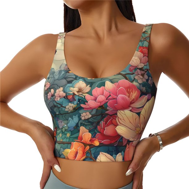 Balery Butterflies In Blooming Garden Sujetadores deportivos con espalda cruzada para mujer, acolchados, sin costuras, de alto impacto, ideales para yoga, gimnasio, entrenamiento y fitness.-X-Large