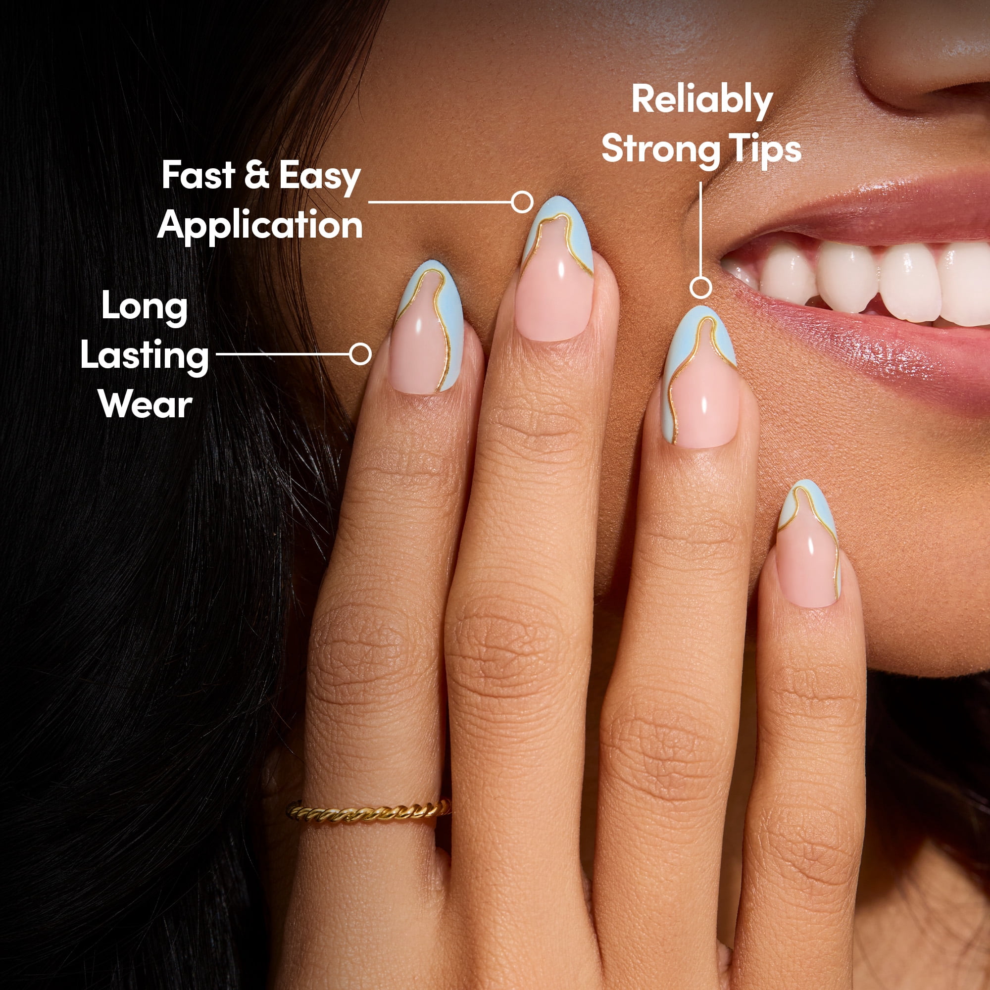 DIGI by Glamnetic Short Almond Artificial Press-on Nails, Blue Me Away, 24 Pieces