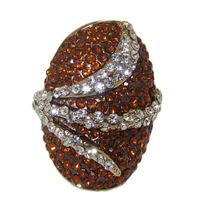 One tone gold ring smoke topaz and clear white crystals