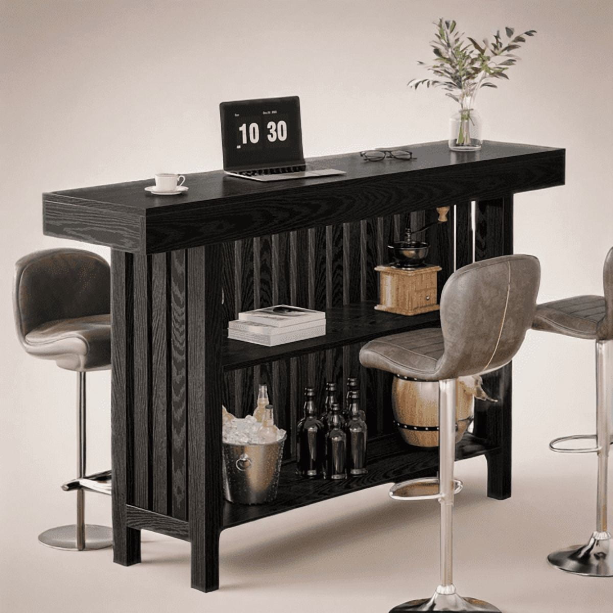 62.99" 2-Tier Bar Table , 3.97" Thickened Panels, Modern Design, Sturdy Home Bar for Living Room, Dining Area, Wine Cellar, Basement