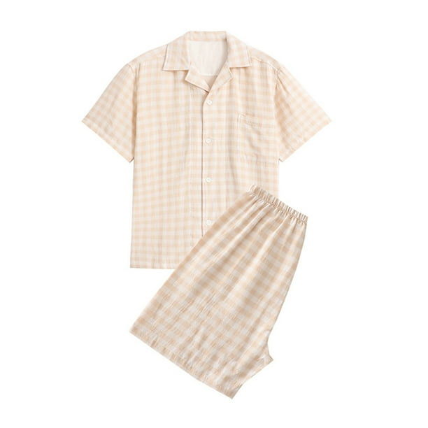 Pijamas de manga corta para hombre, ropa de casa informal, pantalones y cuello vuelto