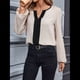thumbnail image 5 of Blusas Elegantes e Informales para Mujer, con Cuello en V y Bloques de Color, para el Trabajo, de Larga, Ropa de Moda para Otoño Albaricoque S, 5 of 9