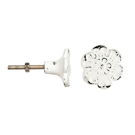 - Decorative Knob - Metal - Textured - Antique White Flower