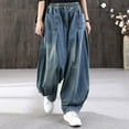thumbnail image 6 of Jeans For Women Solid Color Ladies Plus Size Loose Harem Denim Pants Casual Comfortable Trousers Outwear,Blue,L, 6 of 9