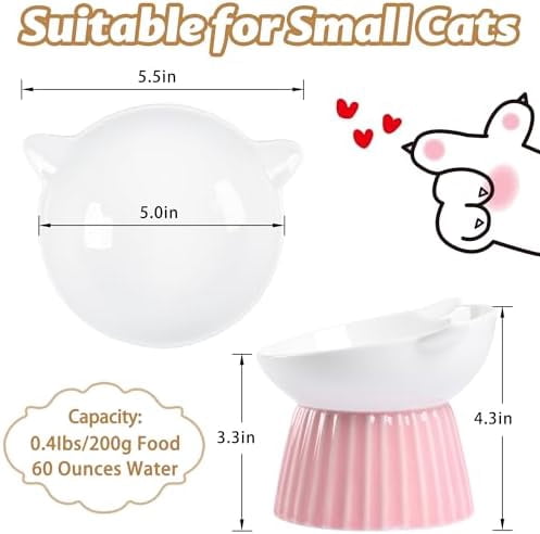 Ceramic Raised Cat Bowl，Tilted Raised Bowl Anti Vomit for Indoor Cats Whisker Friendly Pet Feeder for Cats Puppies, Microwave and Dishwasher Safe (Blue)