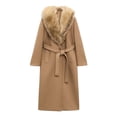thumbnail image 2 of EOYWHK Long Peacoats for Women Belted Overcoats Double Breasted Trench Coat Woolen Warm Cozy Outerwear with Collar, 2 of 6