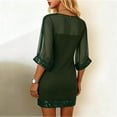 thumbnail image 4 of Delconic Women’s Sheer Mesh Panel Mini Dress with Sequin Embellished Hem and Sleeves Crew Neck Shift Style Dark Green 3XL, 4 of 4