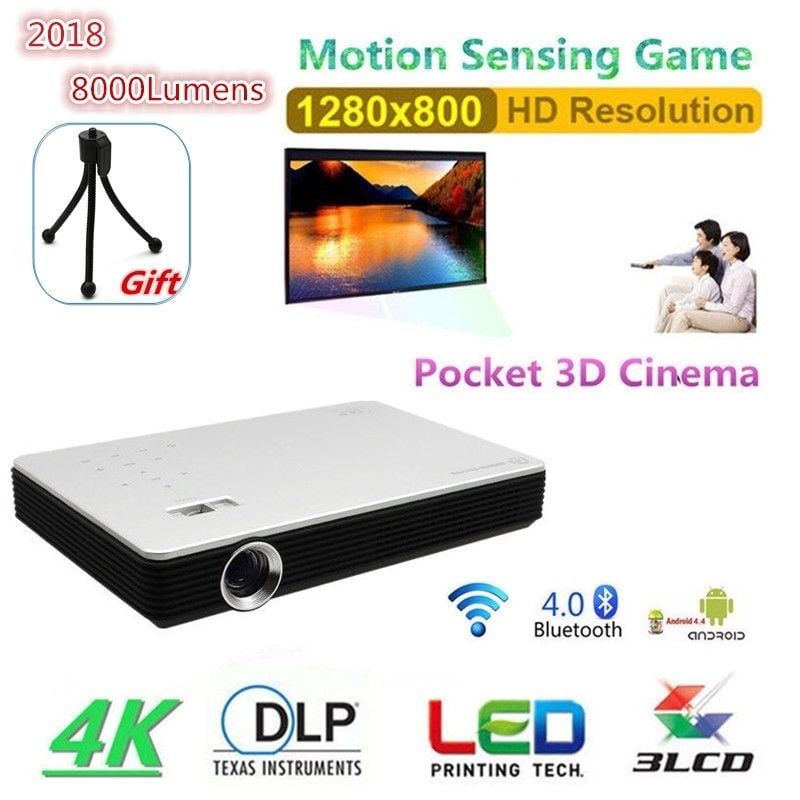 Kingslim Mini Portable 3D LED Projector 8000 Lumens DLP Wireless Office