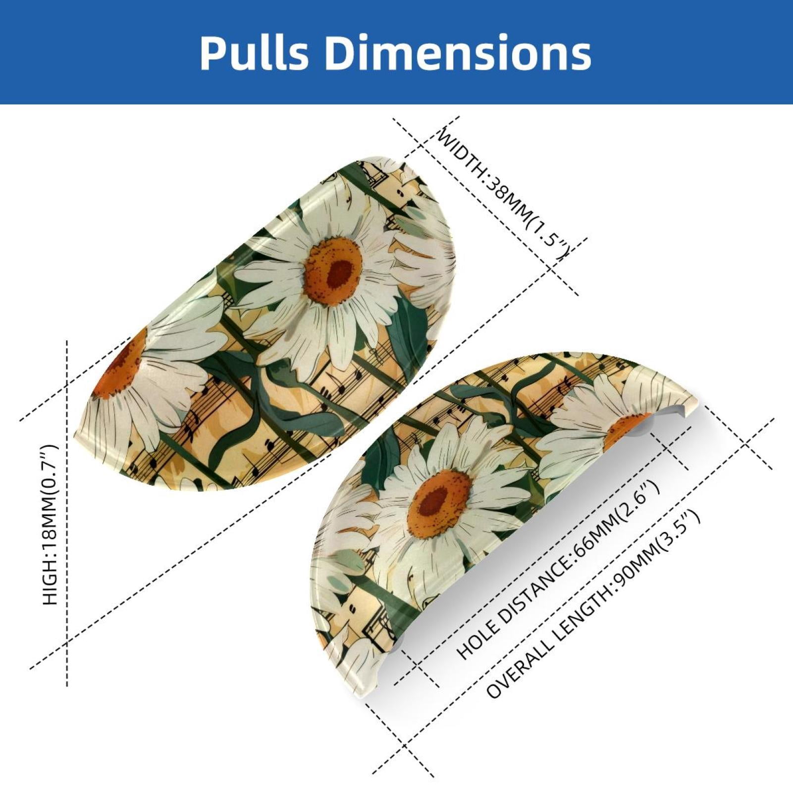 PhooArto 6 Pcs Cup Drawer Pulls, Vintage Daisy and Music Notes Pattern Shell Shape Handles Cabinet Knobs for Dresser Cupboard Closet Wardrobe with Screws