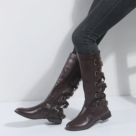 

Juebong Christmas Deals Fashion Plus Size Boots Women Autumn Long Tube Lace Up Long Tall Wide Mid Calf Heel Cowgirl Cowboy Boots