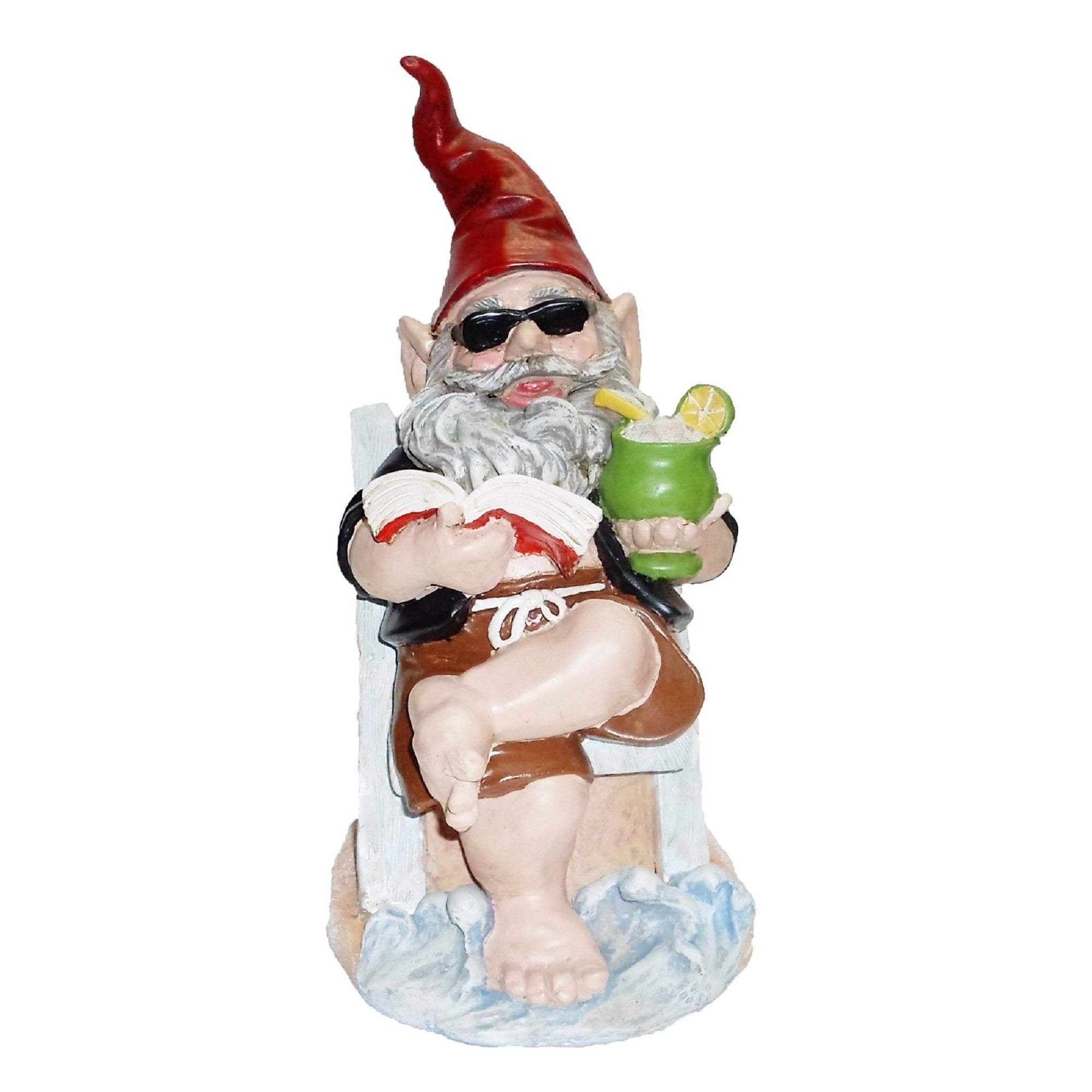 Nowaday Gnomes Beach Bum "Bubba" the Beach Gnome in Beach Chair Reading a Book... by GSI Homestyles