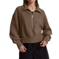 thumbnail image 3 of XFLWAM Women's Casual Half Zip Sweatshirts Long Sleeve Solid Color Cropped Pullover Jackets Fall Solid Color Coats Brown S, 3 of 8
