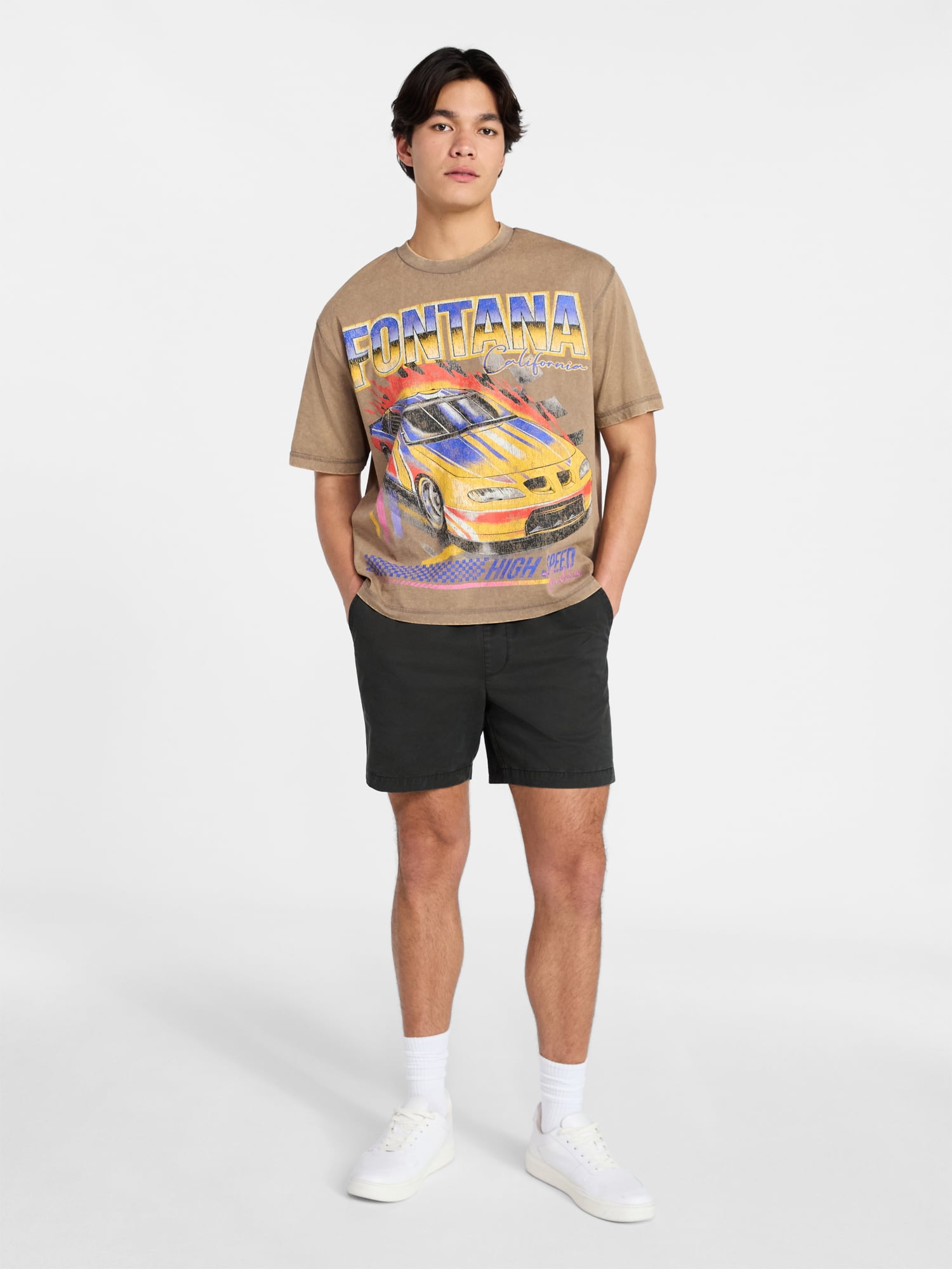 No Boundaries Oversized Cropped Graphic Tee with Short Sleeves, Men's XS-4XLT