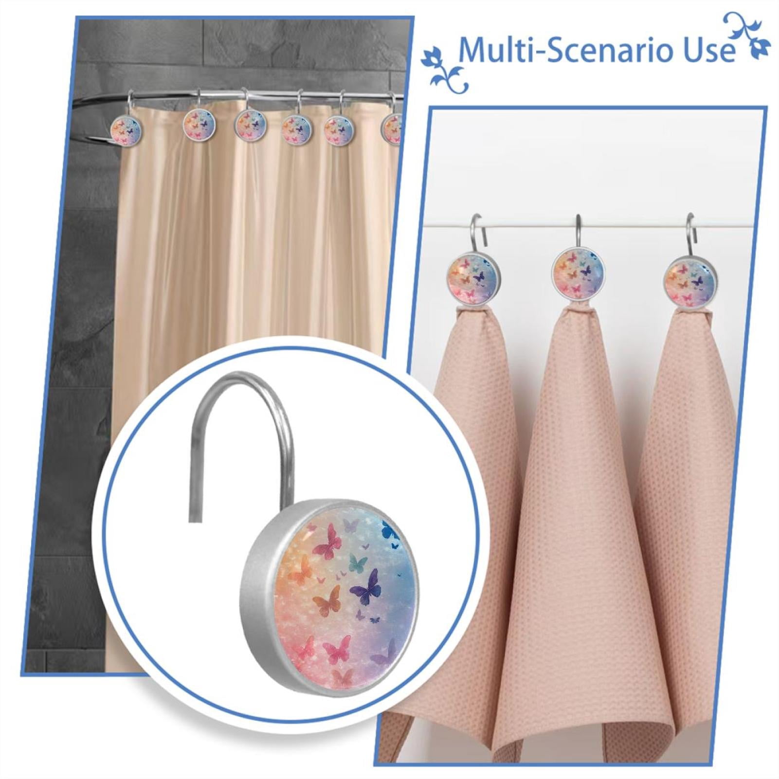 HemaKayy 12 Pcs Shower Curtain Hooks Bathroom Decorative Accessories Butterfly Flower Sea