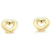 18k Yellow Gold Filled 7mm Chunky Heart Stud Earrings, with Pushback, Womens, Girls