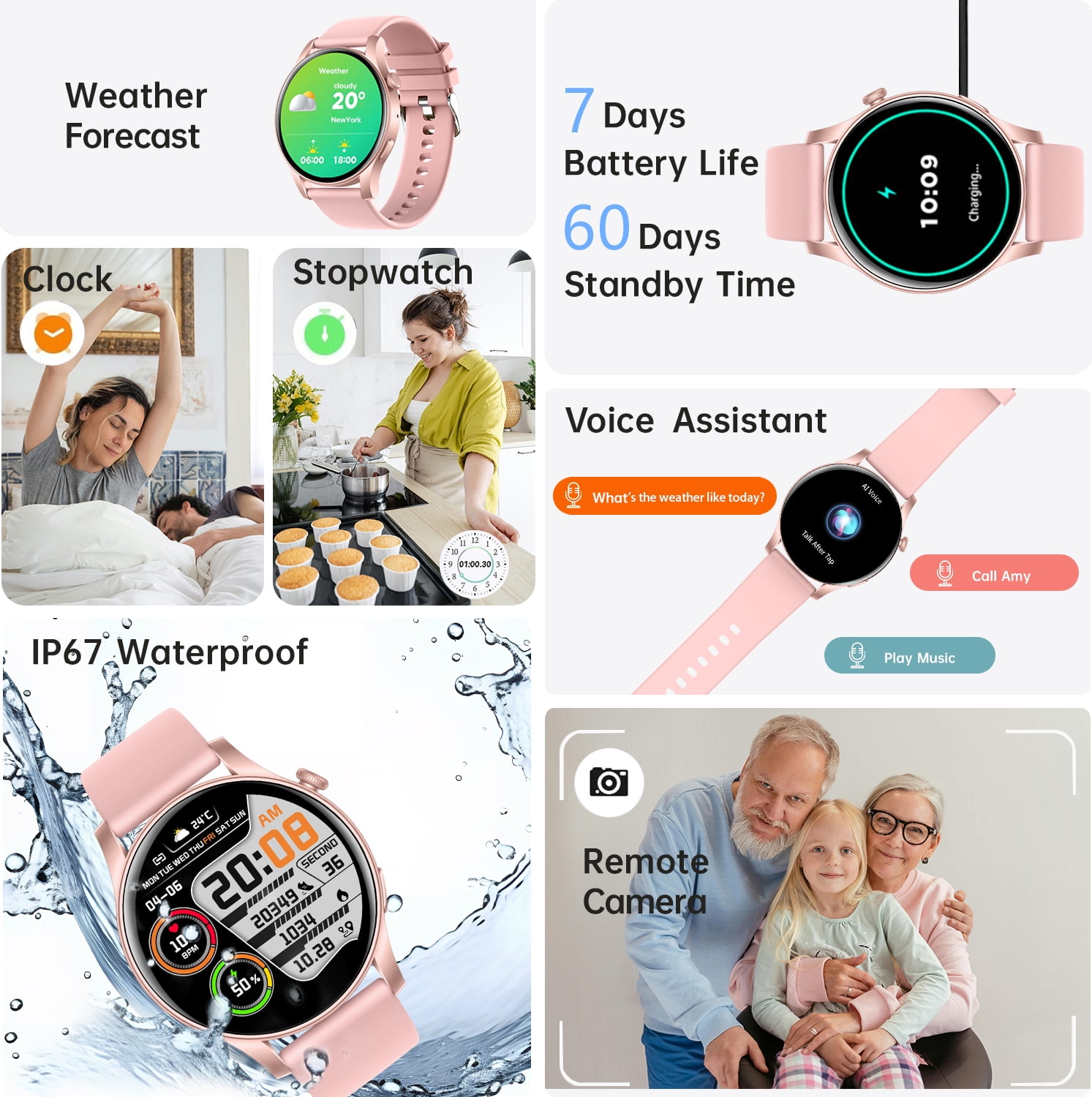 Smart Watch for Android and iPhone, TIGRADE Answer/Make Call Smartwatch for Men Women Waterproof, 100+ Sport Modes, Fitness Activity Tracker, Pink