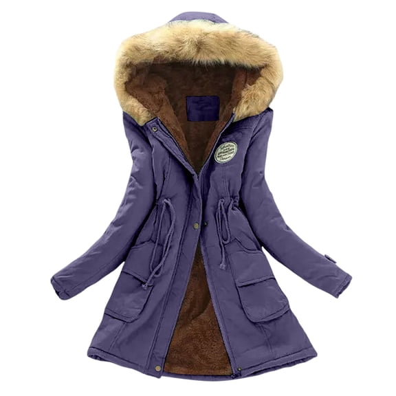 Women Warm Thickened Overcoat Warm Trendy Winter Fleece Fashion Lined Hooded Snow Coat Jacket Outwear